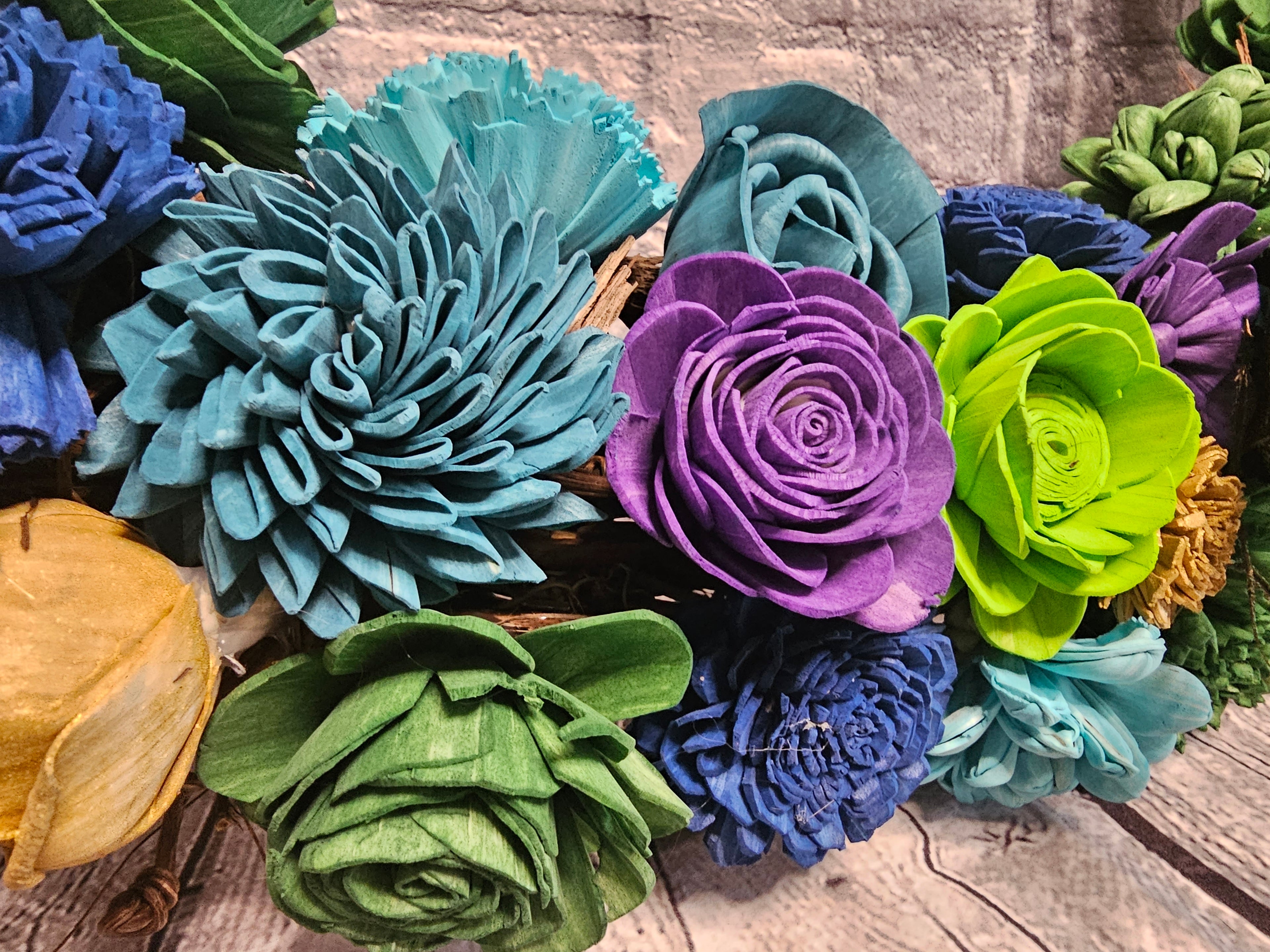 Peacock Sola Wood Grapevine Wreath | Peacock Feather Door Wreath | Teal Blue Green Floral Wreath | Custom Handmade Forever Floral Decor