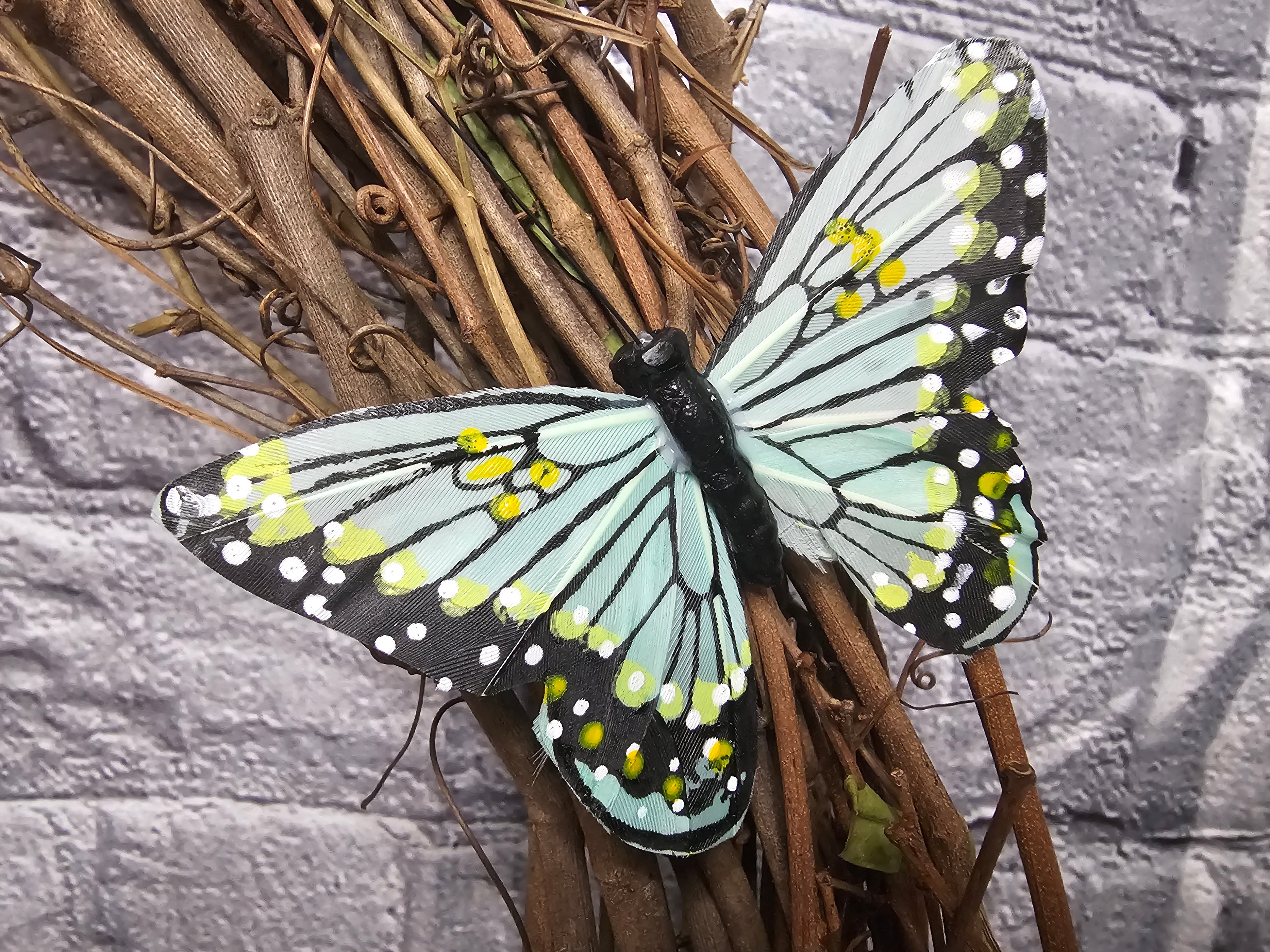 Butterfly Sola Wood Grapevine Wreath | Blue Green Ivory Floral Door Wreath | Spring Garden Decor | Handmade Forever Floral Wreath