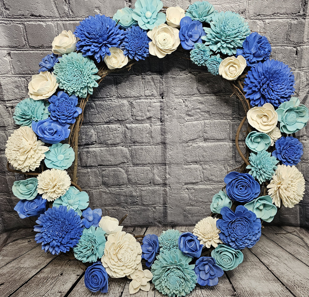 Blue & Ivory Sola Wood Grapevine Wreath | Handmade Forever Floral Door Wreath
