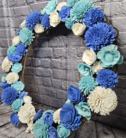 Blue & Ivory Sola Wood Grapevine Wreath | Handmade Forever Floral Door Wreath
