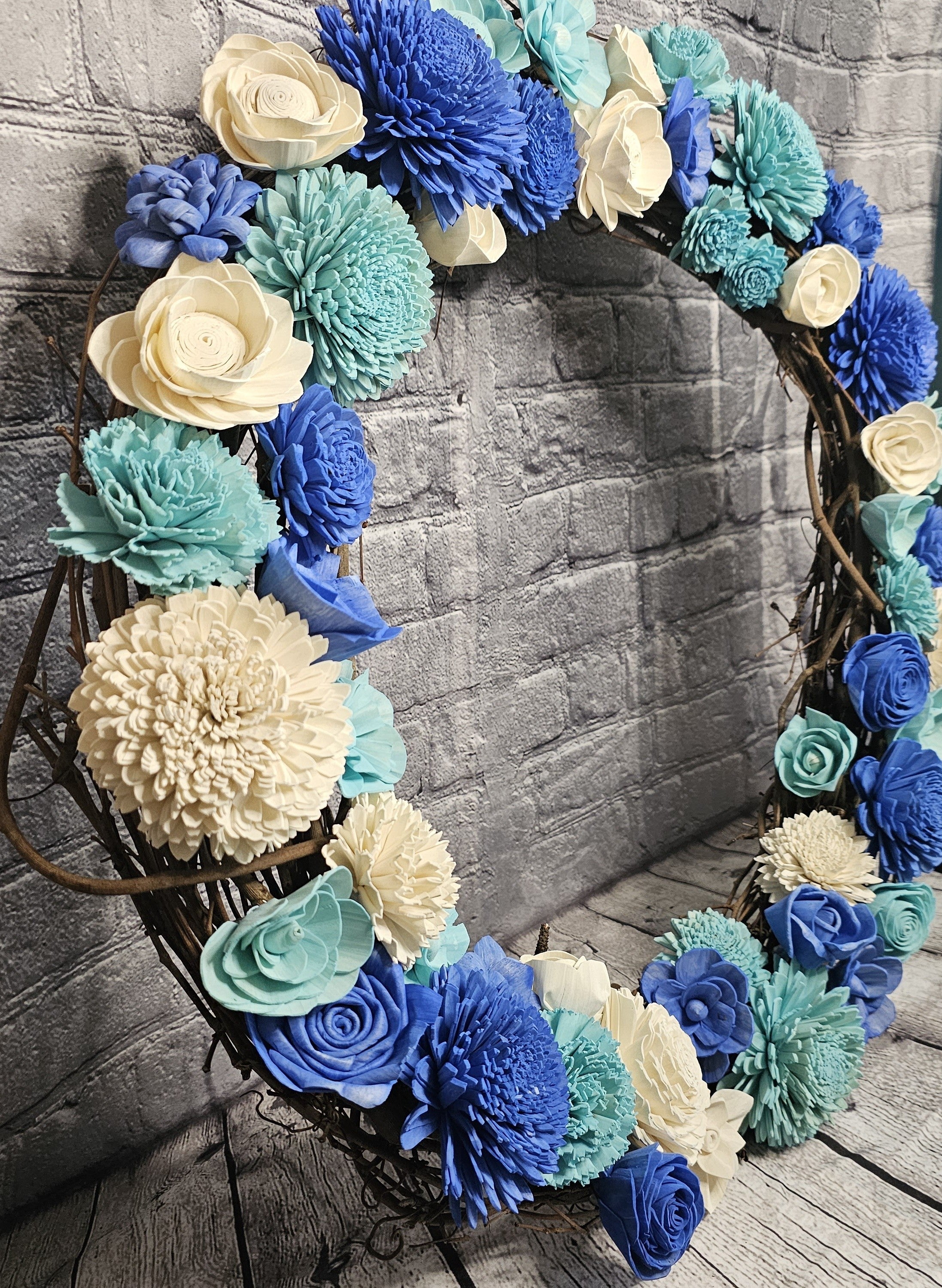 Blue & Ivory Sola Wood Grapevine Wreath | Handmade Forever Floral Door Wreath