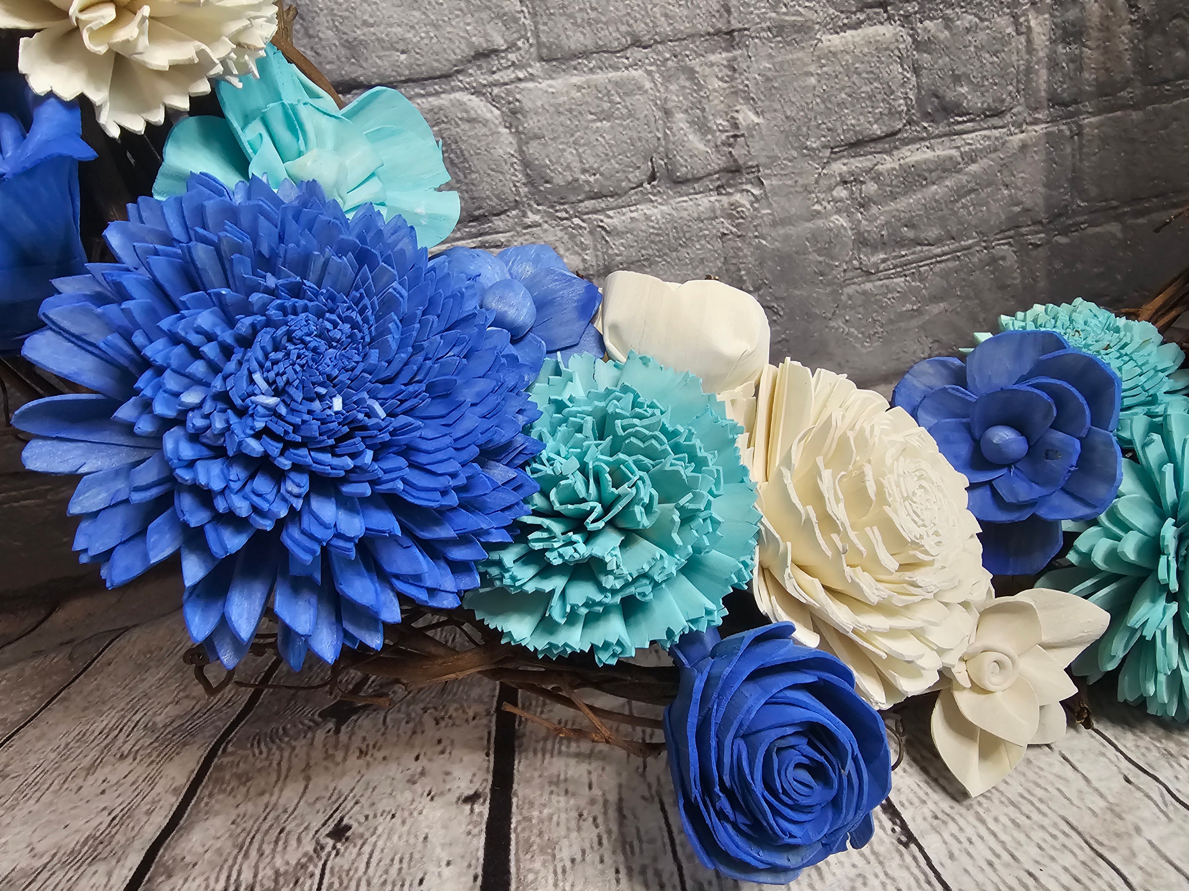 Blue & Ivory Sola Wood Grapevine Wreath | Handmade Forever Floral Door Wreath